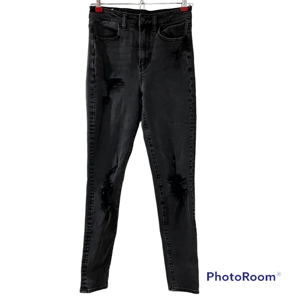 American Eagle Washed Black Distressed Super Stretch Super Hi-Rise Jeggings - 2
